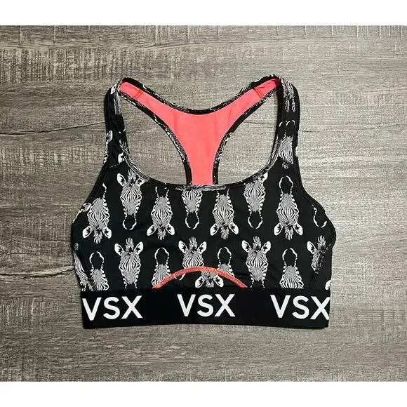 Victoria's Secret VSX Racerback Sports Bra, Black and Pink Zebra, Size S - Picture 1 of 8